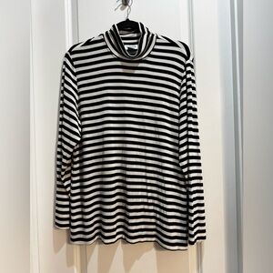 Chico’s Black/white Stripes Faux Turtleneck Sz 3 Long Sleeve Armpit To Armpit22”